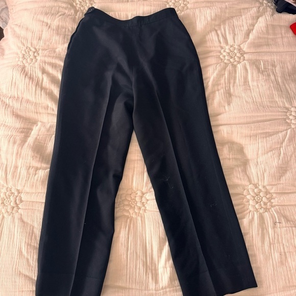100% wool designer pants black pleated pockets m/l high-rise lined ankle pant - Picture 5 of 13